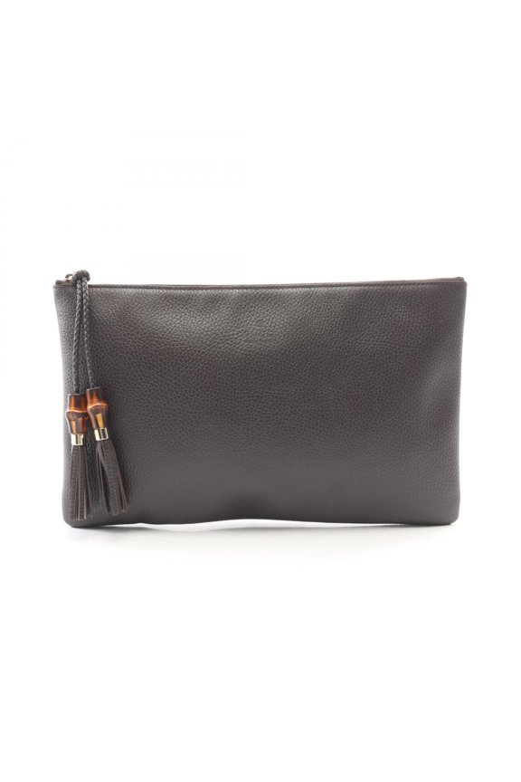 Pre-Owned Gucci Bamboo Second Bag Clutch Handbag Leather Women's Brown 376858