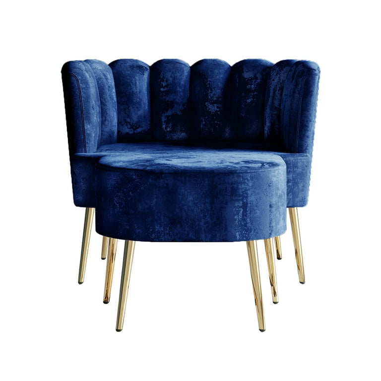 Castle Place Modern Luxury Upholstered Velvet Chair with Stool