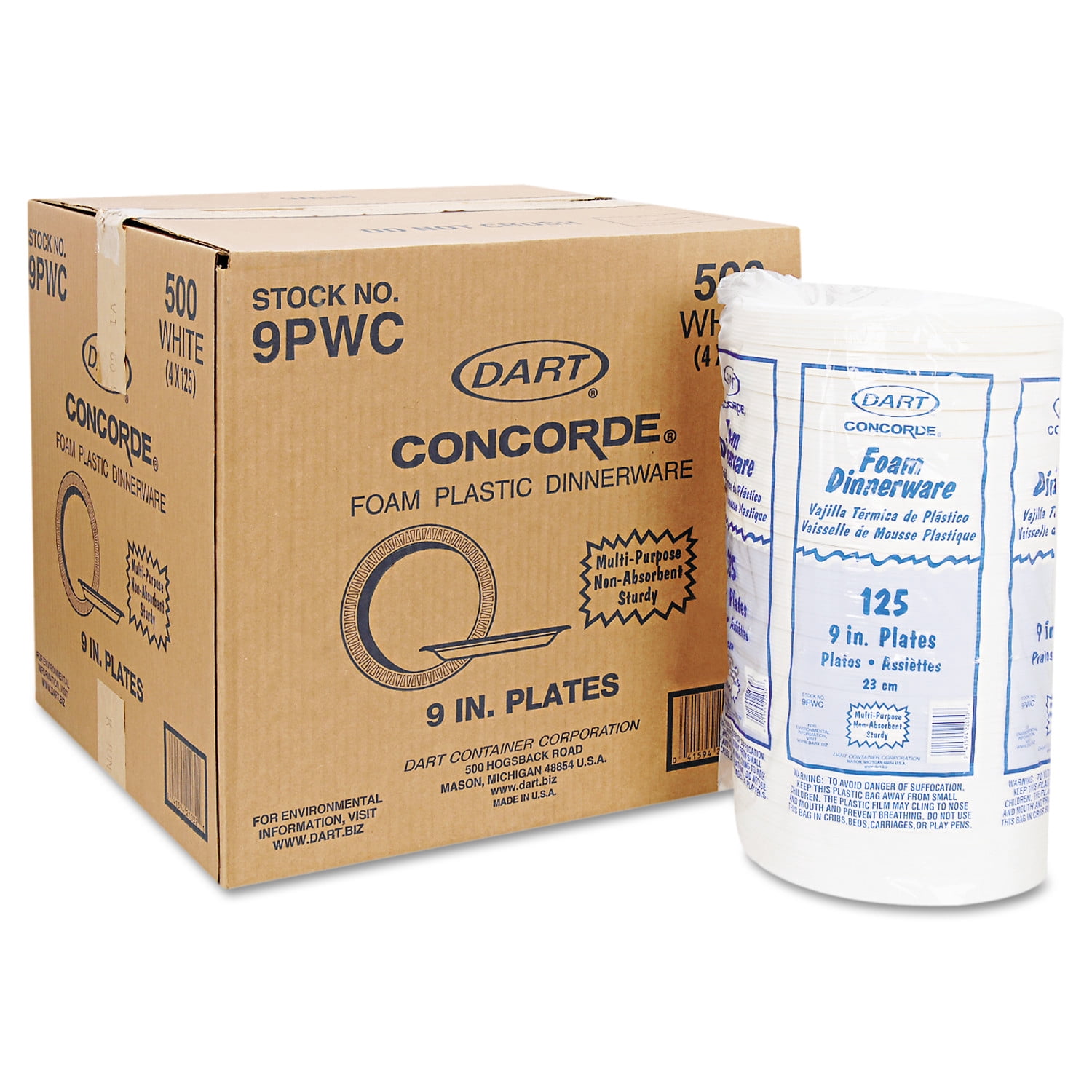 Dart Concorde Foam Plates, 9", White, Carton Of 500