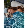 thumbnail image 3 of Teal Blue Boho King Size Flat Sheet, Wrinkleproof & Fadeproof Cooling Flat Bed Sheet Only, Retro White Rustic Flower Ethnic Pattern Breathable Soft Bedding Top Sheets 105 x 98 Inches, 3 of 8