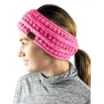 thumbnail image 2 of C.C Cable Knit Fuzzy Lined Ear Warmer Ponytail Pony Headband, Candy Pink, 2 of 3