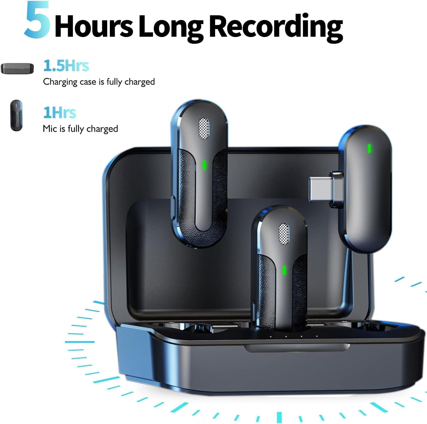 2 Microphones Professional Wireless Lavalier Microphone for Android iPhone iPad with Adapter Noise Cancelling 2.4G Dual Channel Lavalier Microphone with Charging Case for Video Recording, Interview