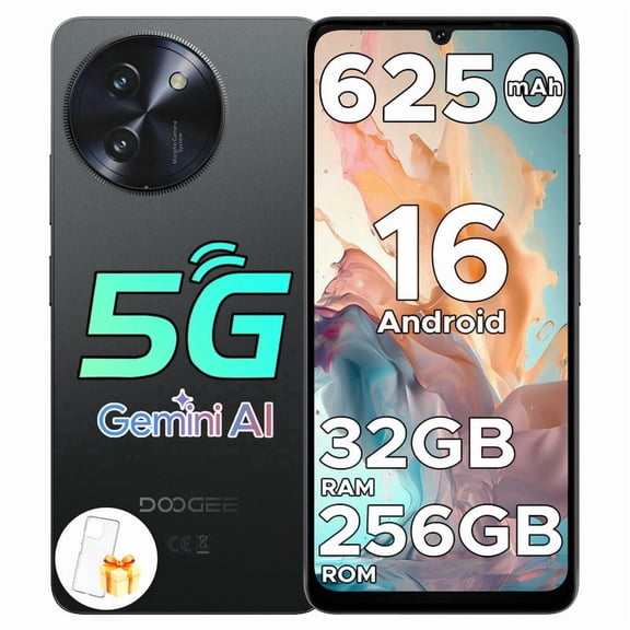 DOOGEE Note 59 Pro 5G Android 16 Unlocked Phone,32GB+256GB /TF 2TB Cell Phone,6.75" HD+120Hz,6250mAh Battery,16MP+8MP,5G Dual SIM Android Phone,Octa Core/Face & Fingerprint Unlock/Widevine L1/NFC/GPS