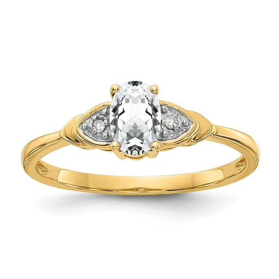 Real 14kt Yellow Gold White Topaz and Diamond Ring Size: 7; for Adults and Teens; for Women and Men