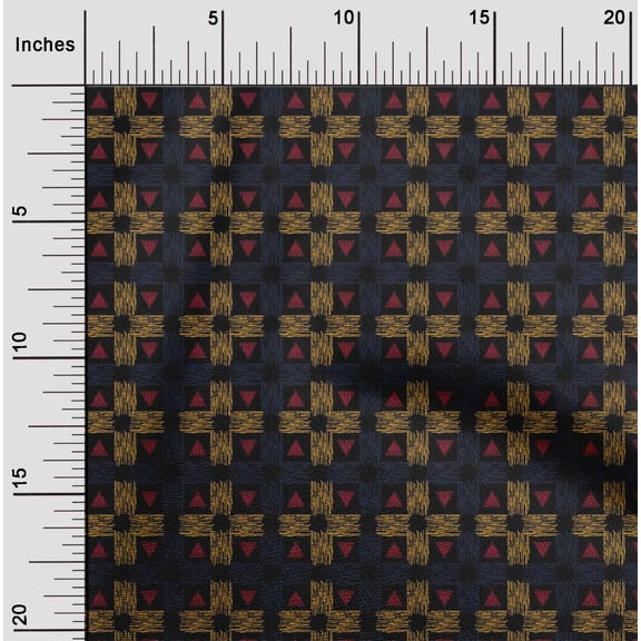 oneOone Cotton Silk Fabric Check & Triangle Ikat Decor Fabric Printed BTY 42 Inch Wide