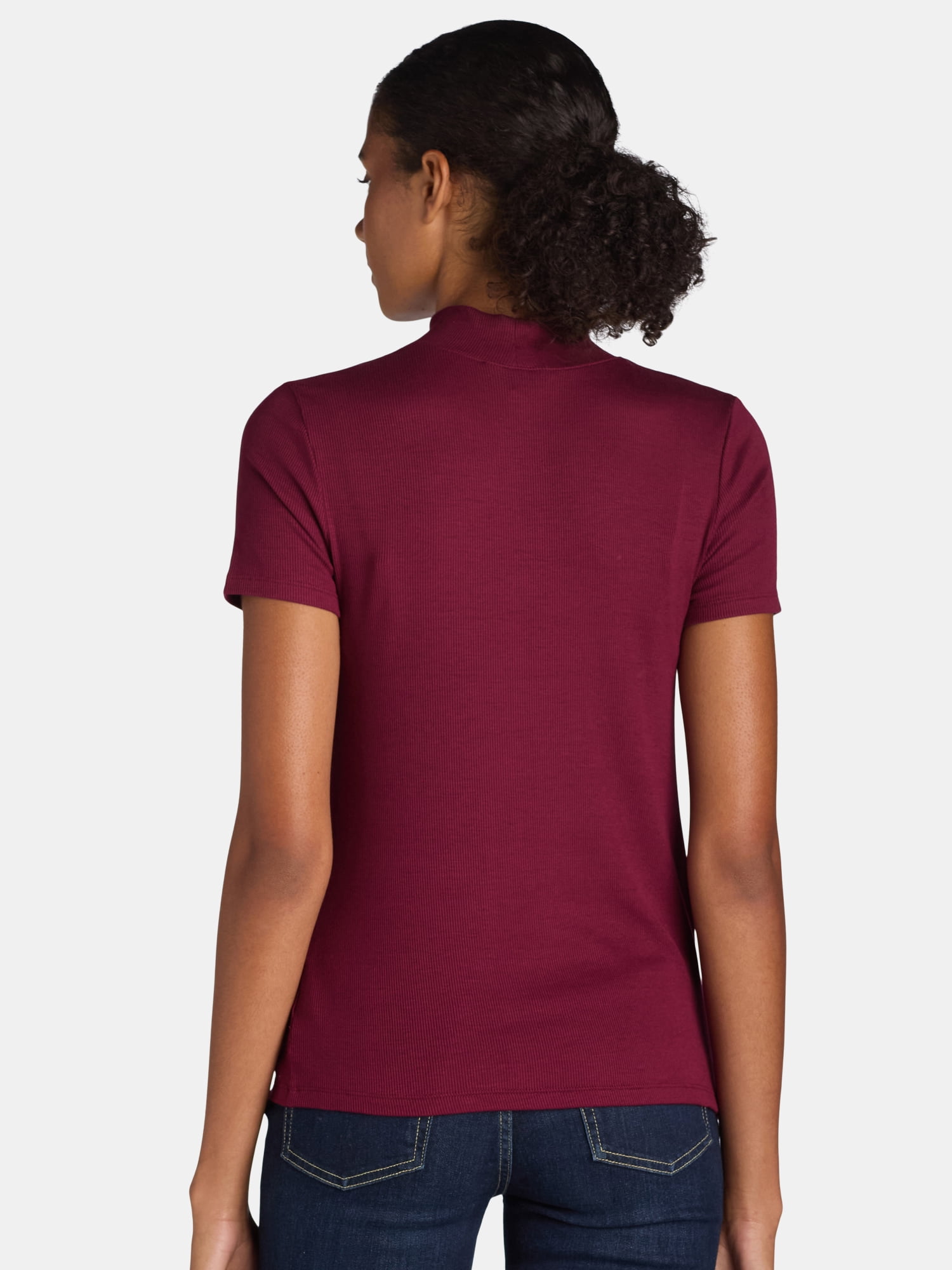 Time and Tru Women's Mock Neck Top with Short Sleeves, 2-Pack, Sizes XS-XXXL