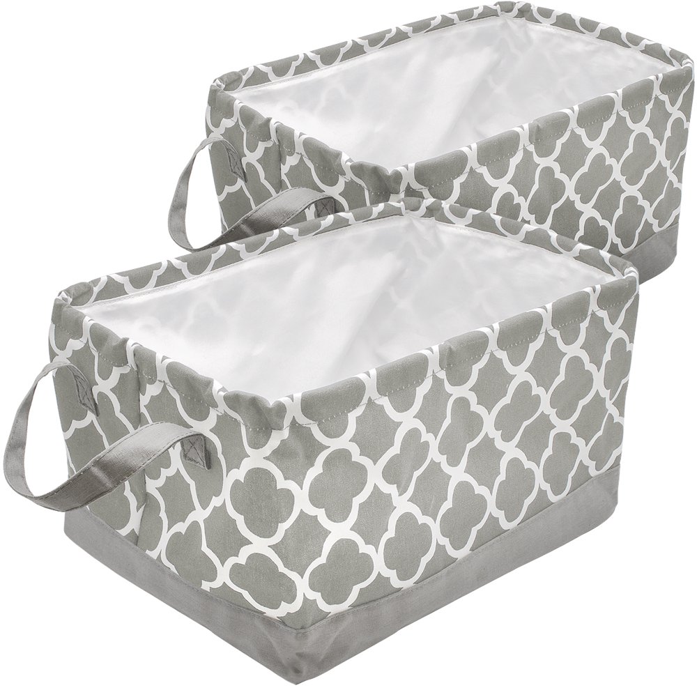 Storage Basket with liner and drawstring closure Gray Pattern, 2 Pack