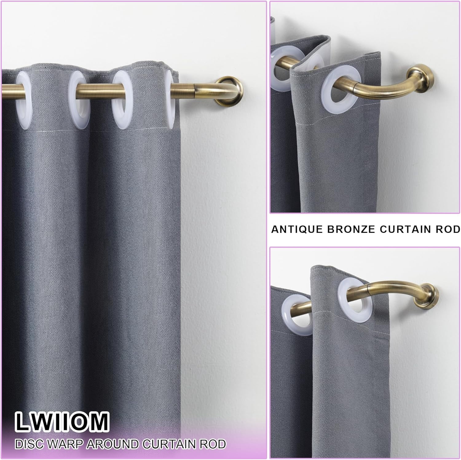 Dark Bronze Disc Curtain Rods, 84-144 Inches Window Curtain Rod,Adjustable Room Darkening Drapery Rod with Aluminum Finials and Brackets,Wrap Around Design