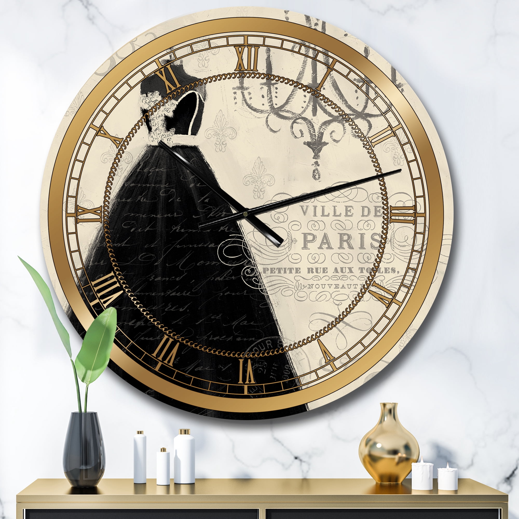 Designart 'French chandeliers Couture IV' Glam wall clock