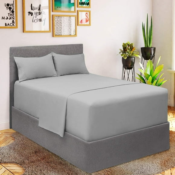 ZMLEVE Extra Deep Pocket Full Sheet Set - Hotel Luxury 1800 Bedding Sheets & Pillowcases - Extra Deep Pocket Sheets up to 21" Mattress - Ultra Soft Cooling Bed Sheet Set - 4 Piece (Full, Light Gray)