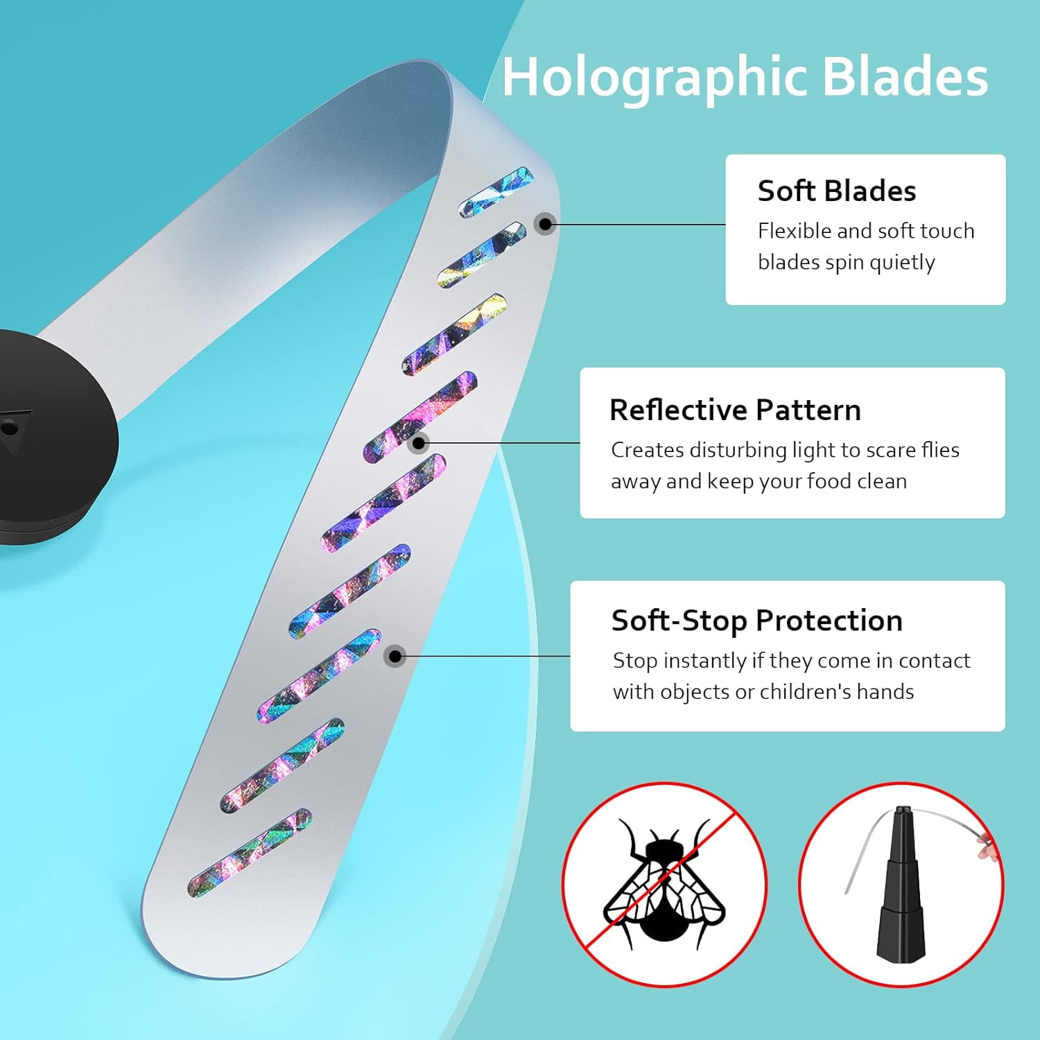 6-Pack Fly Fans for Tables, Battery-Operated Bug Repellent Fans with Holographic Blades for Indoor Outdoor Dining, Picnic, BBQ & Restaurant, Modern