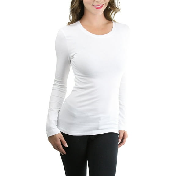 ToBeInStyle Women's Cotton-Blend Crew-Neck Staple Top with Long Sleeves