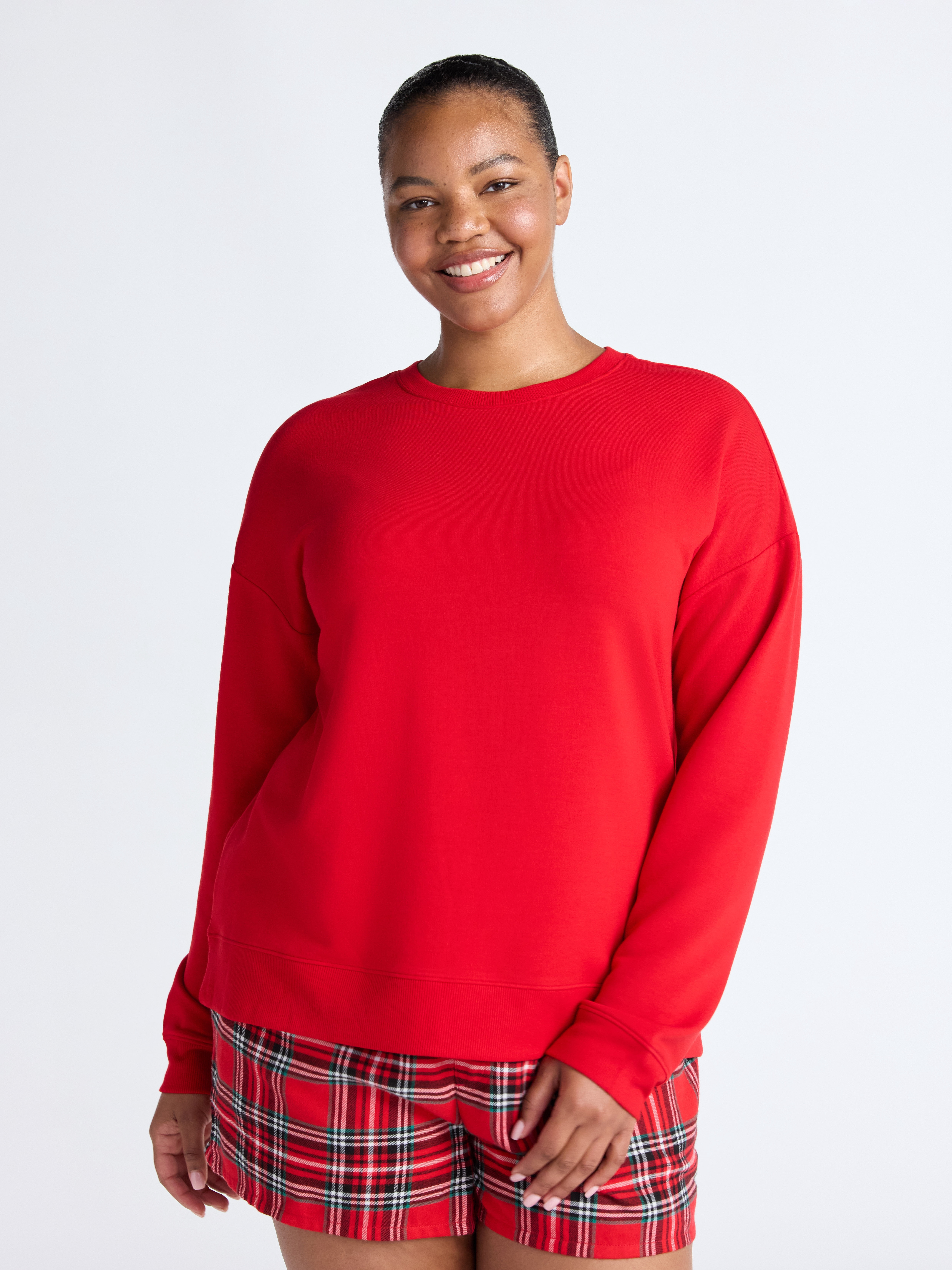 Joyspun Women's Fleece Drop Shoulder Sleep Top with Long Sleeves, Sizes XS-3X