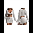 thumbnail image 3 of Traje de Baño de Crochet para Mujer, 2 Piezas, Larga, Top Corto con Lazo Frontal, Minifalda L, 3 of 7