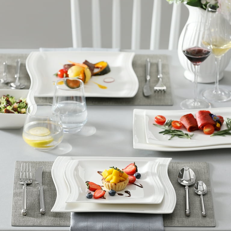 MALACASA Dinnerware Set 26-Pcs Contemporary White Porcelain