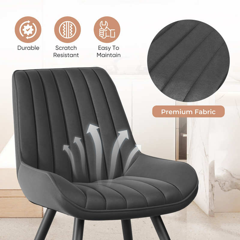 Daluvenix Modern Dining Chairs Set of 6, Upholstered Fabric Comfy Kitchen Dining Chairs with Metal Legs & Thick Cushions for Dining Living Room, Dark Gray