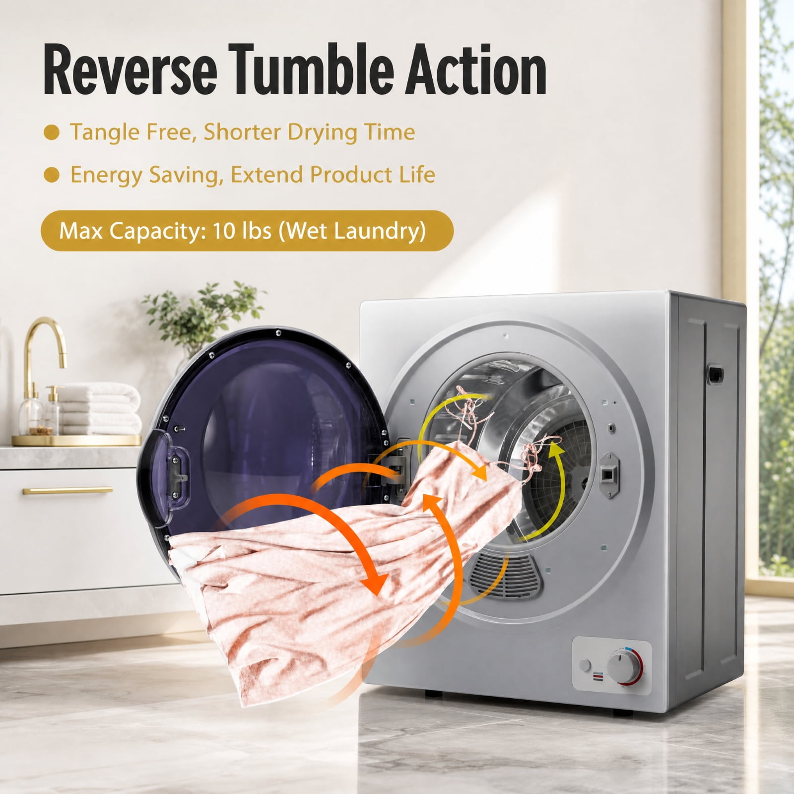 RUIE 1.5 Cu.Ft Portable Clothes Dryer with Stainless Steel Drum & Wall Mount, Compact Laundry Dryer for Apartment Dorm RV, 4 Modes, Anti-Wrinkle Portable Dryer, Silver