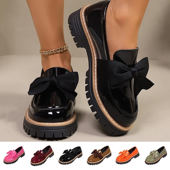 HAOTAGS Loafers for Women,Thick Sole Non-Slip Round Toe Spring-Summer Stylish Loafer Mules Black 7.5