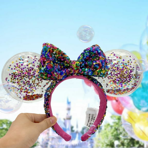 New Fashion Bow Minnie Ears Rainbow Edition Confetti Star Sparkle Headband For Girls Christmas Birthday Gift