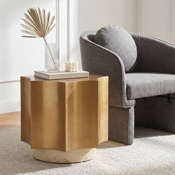 Osam Side Table Gold & Beige End Table, Modern Style, Rubber feet help prevent floor scratches, Iron, Indoor Living