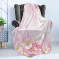 thumbnail image 4 of Rose Soft Flannel Fleece Blanket, Blossoming Spring Flowering Cherry Sakura April Tree Freshness Tenderness, Cozy Plush for Indoor and Outdoor Use, 70" x 90", Rose Yellow and Green, by Ambesonne, 4 of 5