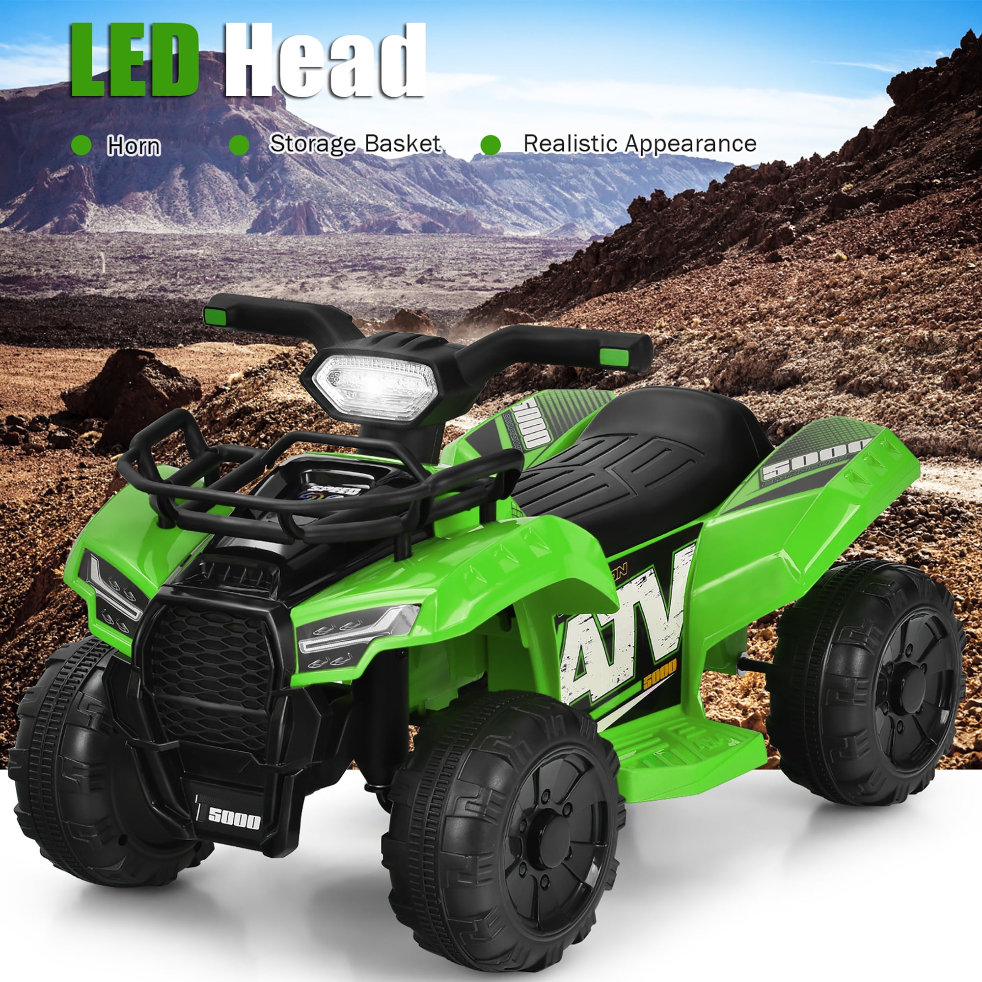 Costway 6V Kids ATV Quad Electric Ride On Car Toy Toddler with LED Light MP3 Green
