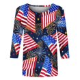 thumbnail image 4 of Hauts pour Femmes Mode Manches Trois-Quarts Col Rond Rétro Imprimé Indépendance Blouse Ample Manches Trois-Quarts Hauts de Sortie pour Femmes en Solde, 4 of 4