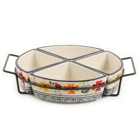 

Gibson Elite 5 Piece Four Sectional Tray Set With Metal Rack