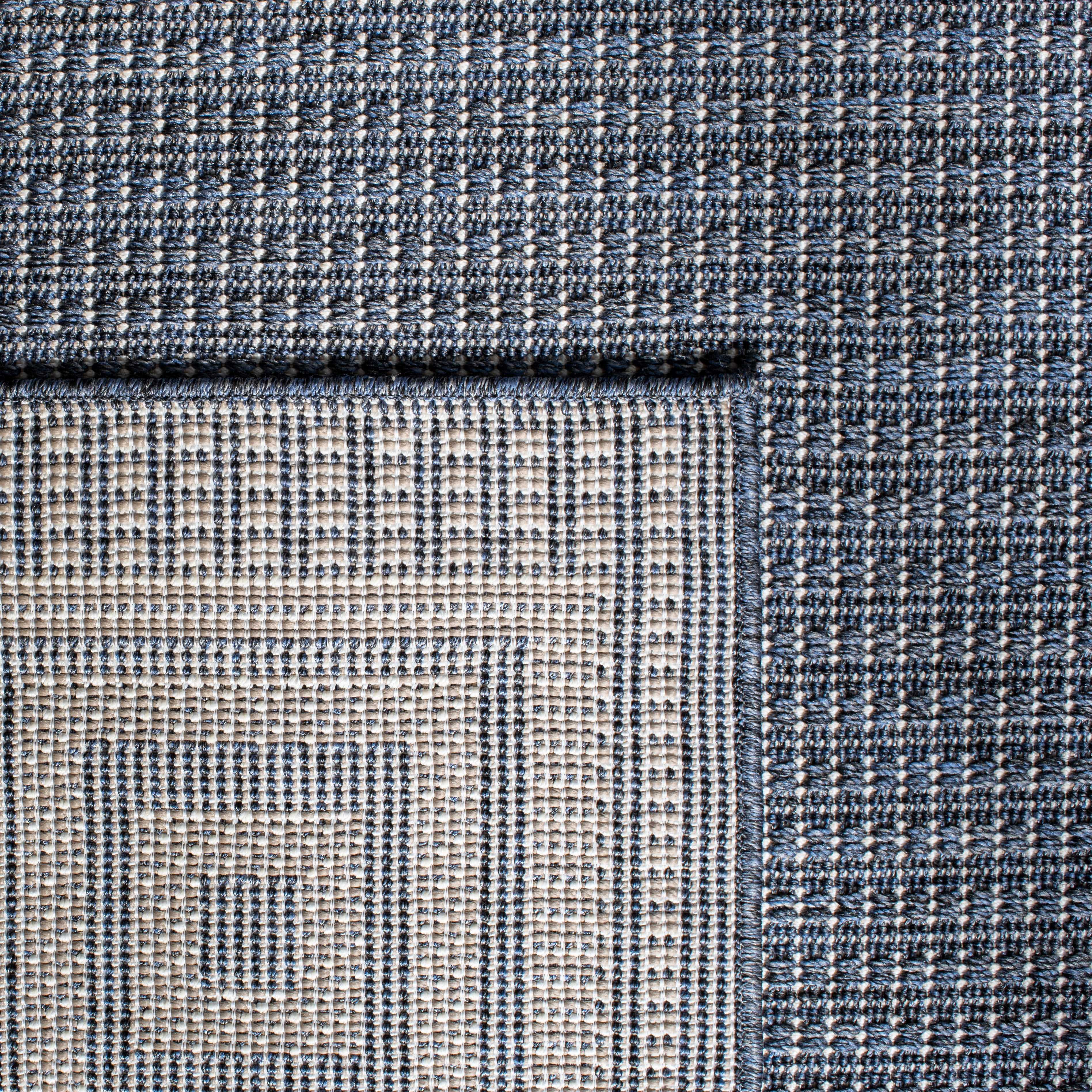 SAFAVIEH Machine Washable Rug Indoor/Outdoor Bermuda Collection - Bermuda Isidora Geometric Machine Washable Indoor/Outdoor Area Rug, Dark Blue/Ivory, 8' x 8' Square