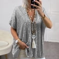 thumbnail image 5 of Womens Short Sleeve V Neck Glitter Sequins Loose Blouse Tops Pullover T-Shirts, 5 of 5