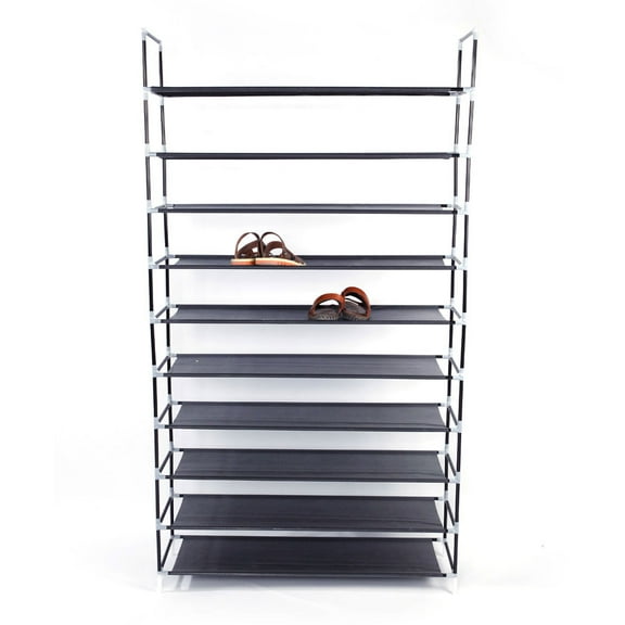 10 Tiers Shoe Racks for Closet, Heavy Duty Shoe Organizer with Metal Tubes, Non-woven Fabric Shoe Storage, Rustproof Shoe Stand for Closet Dormitory Garage Foyer, 39" x 11" x 71", Black, Q4216