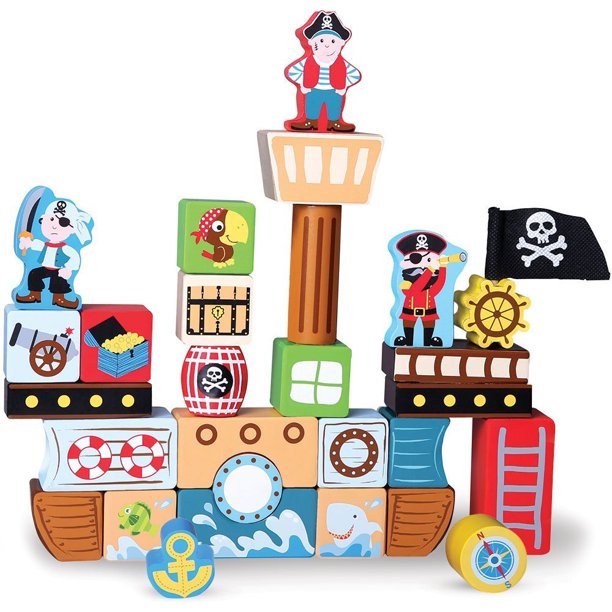Playsets Toys, 29pcs Pirate Ship Wooden Building Blocks Kids Toys