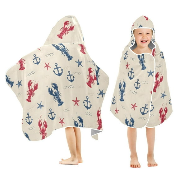 joogoo Anchors Starfish Lobsters Kids Hooded Beach Towel Baby Bath Towel 23.5"x50"
