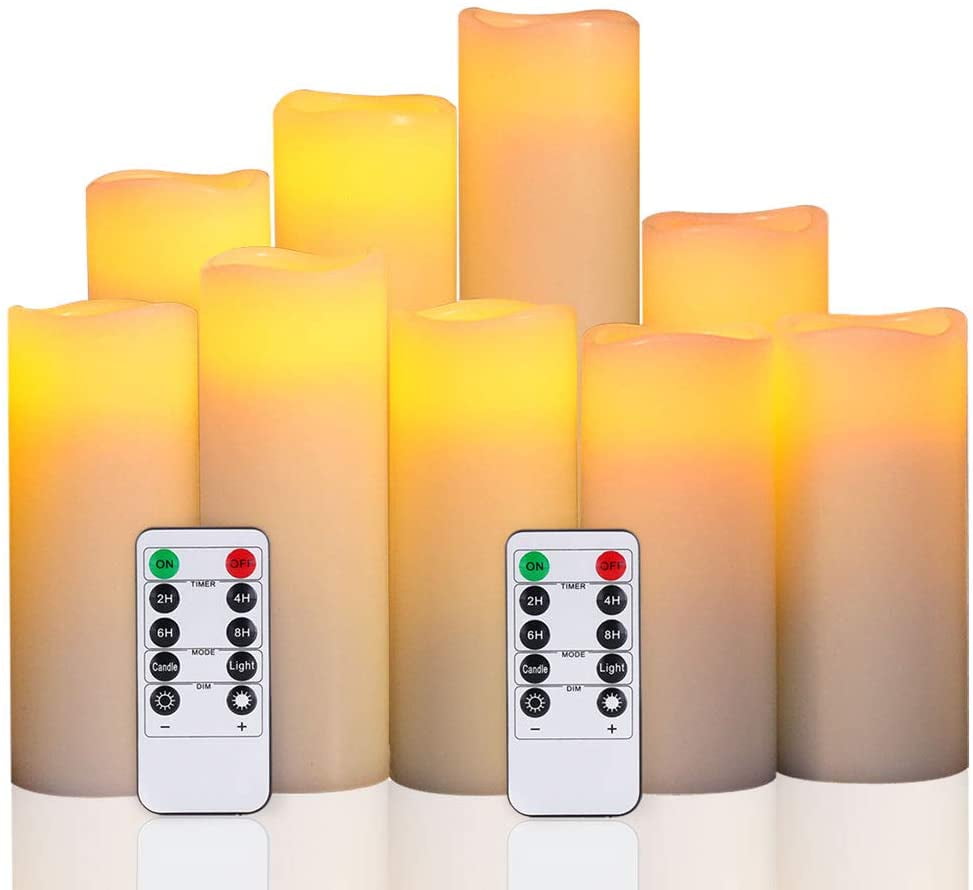 LED Flameless Candles,Battery Candles Set of 9(H 4" 5" 6" 7" 8" 9" xD 2
