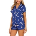 thumbnail image 6 of Capreze Women Pajamas Set Button Down Lounge Sets Lapel Sleepwear Straight Leg 2 Piece Outfits Short Sleeve Nightwear Navy Blue Floral XL, 6 of 8
