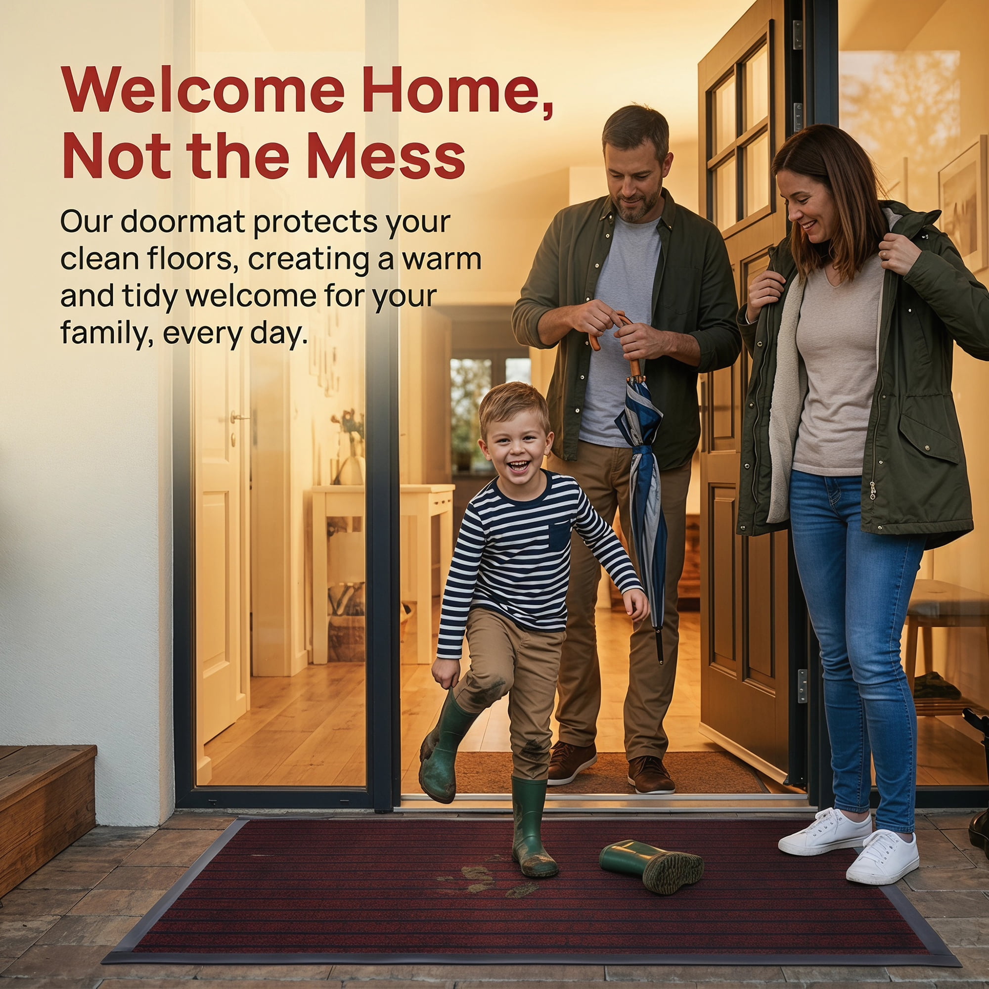 Unique Bargains Waterproof Non-Slip Ribbed Scraper Welcome Front Door Mat Red 32" x 20"