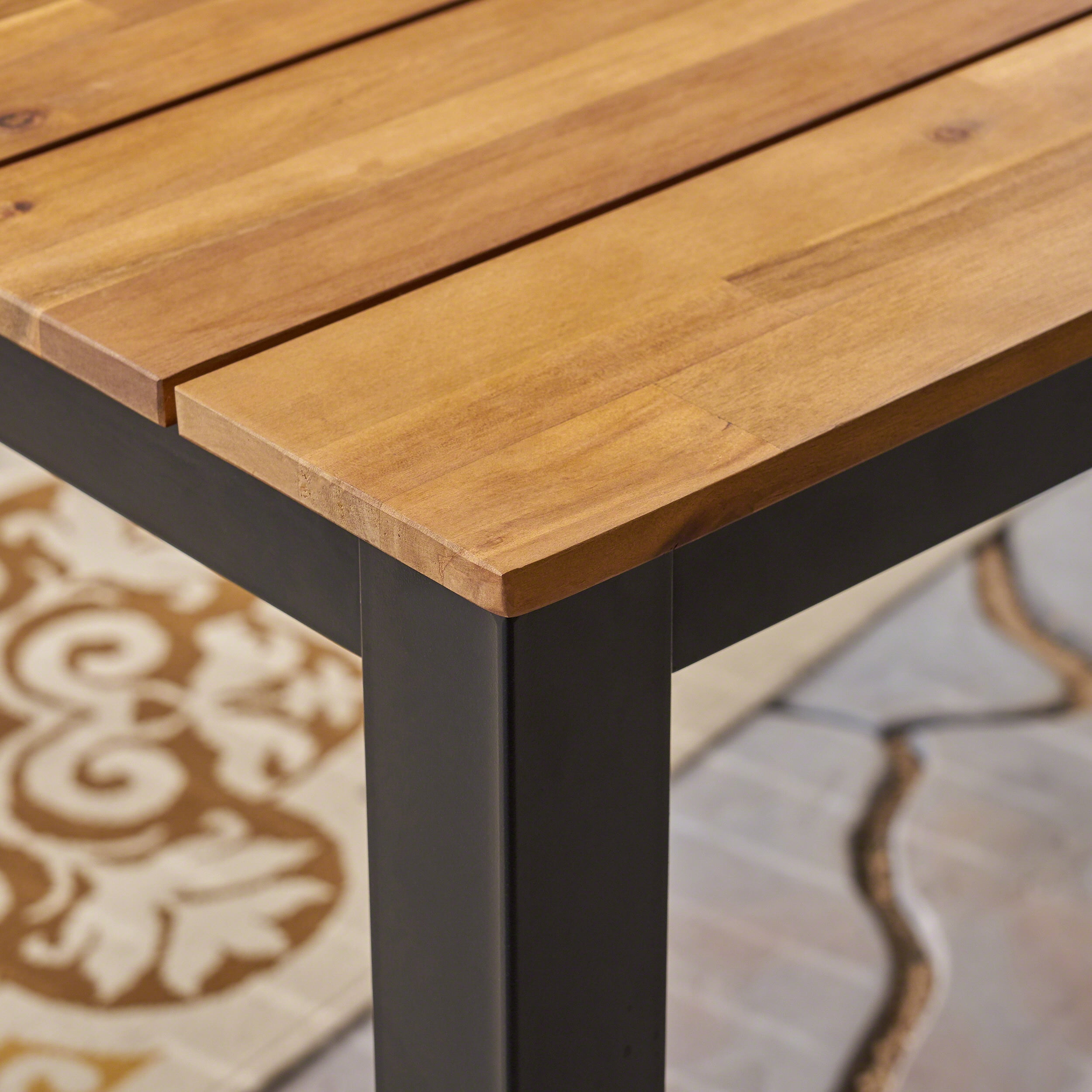 Noble House Barstow 7 Piece Wood Top Patio Dining Set in Teak