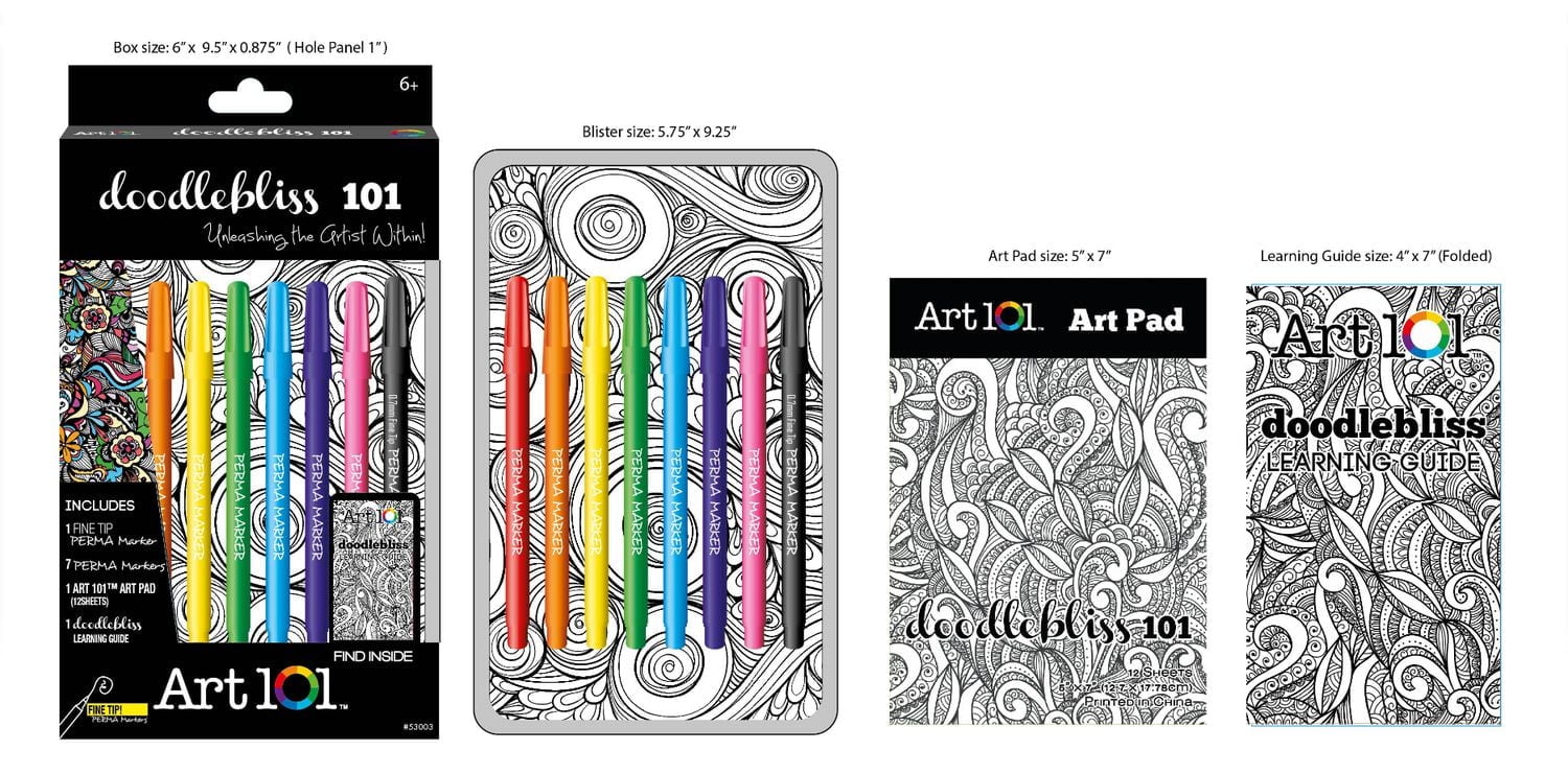 Ens. de dessin et esquisse d'art Doodle Bliss 101 d'Art 101