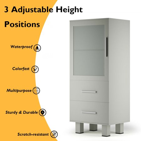 Gymax Wood Floor Cabinet Storage Unit Organizer Stand Chest Glass