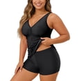 thumbnail image 2 of FASHOFT Plus Size Swimsuit for Women Tummy Control 2 Piece Tankini Bathing Suit V Neck Tankini Top with Floral Shorts Beach Poor Swimwear Black 16W, 2 of 5