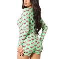 thumbnail image 3 of Women Funny Print Long Sleeve Button Down Deep V Neck Romper Shorts Playsuit One-piece Holiday Pjs, 3 of 4