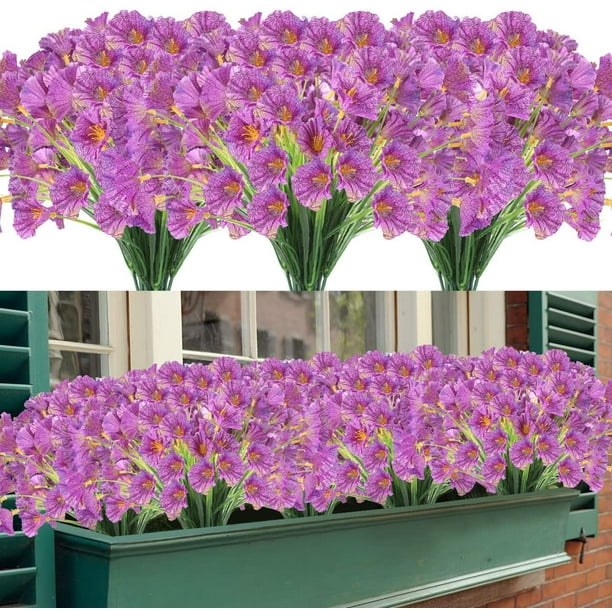 Sinhoon Artificial Flowers 12 Bundles Outdoor UV Resistant Fake Flowers No Fade Faux Plastic