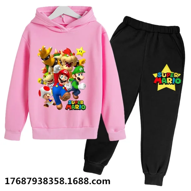 Marios-bros-chaqueta deportiva con capucha para niños y niñas, ropa informal de primavera y otoño, con pantalones de chándal, a la moda, de 4 a 14 años, 2022