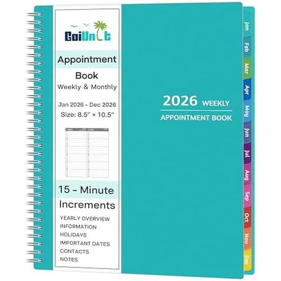 2026 Appointment Book - January - December 2026, Appointment Planner with Weekly ＆ Monthly Spread, 8.5'' x 10.5'', Large, 15 Minute Increments, 2026 Daily Planner with Pockets, Tabs, Soft Cover