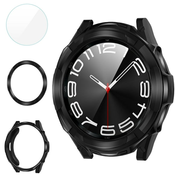 Funda protectora de pantalla Suoman 3 en 1 para Samsung Galaxy Watch 6 Classic de 47 mm, color negro