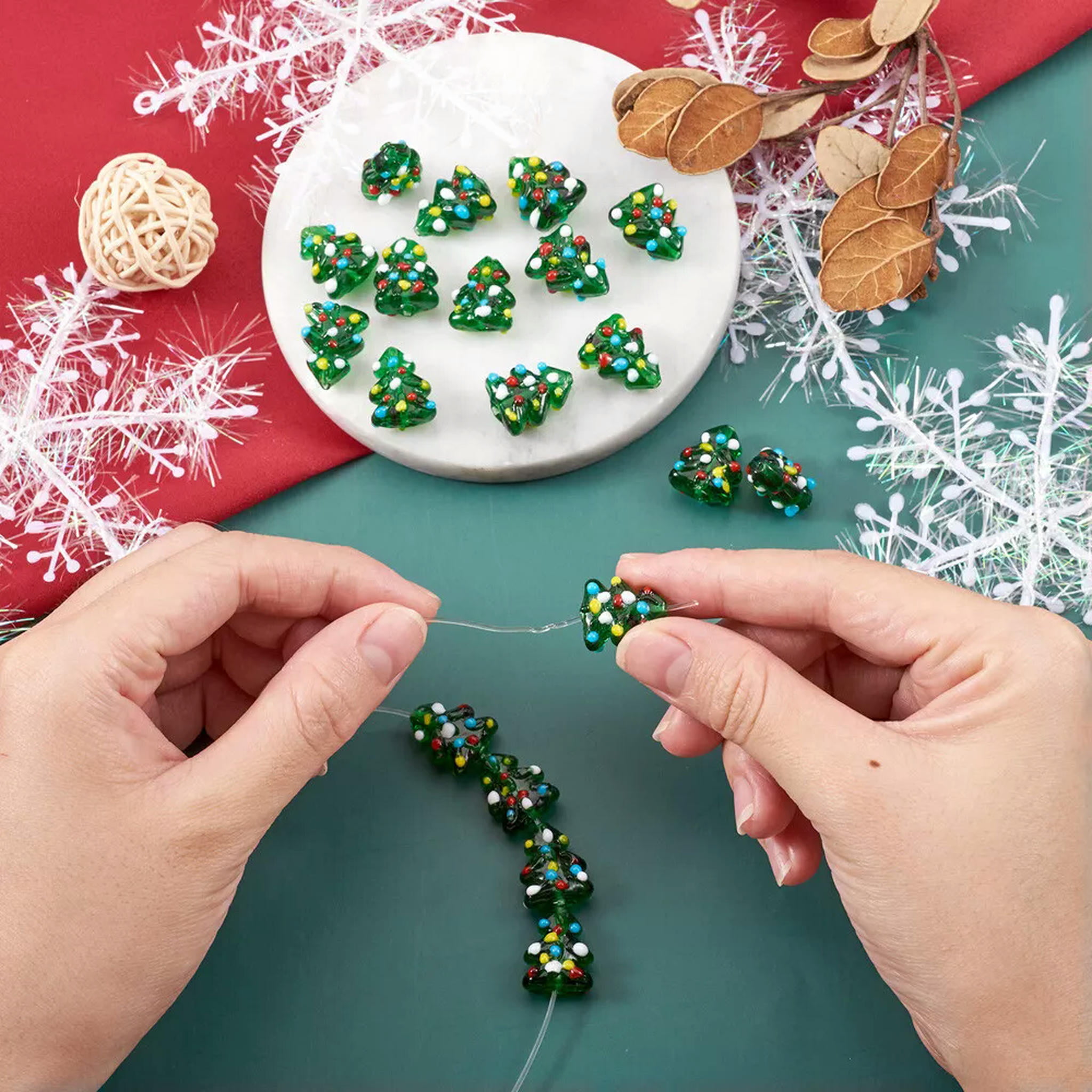 U8MO 20pcs Christmas Tree Handmade Lampwork Glass Beads Bumpy Loose Spacer 17~18mm