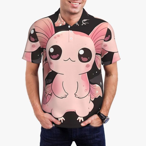 Balery Cute Axolotl Sakura Blossoms B Camisa Polo de Hombre con Estampado, de Manga Corta y Tejido Medio, Camisa Tipo Golf Polo-4X-Large