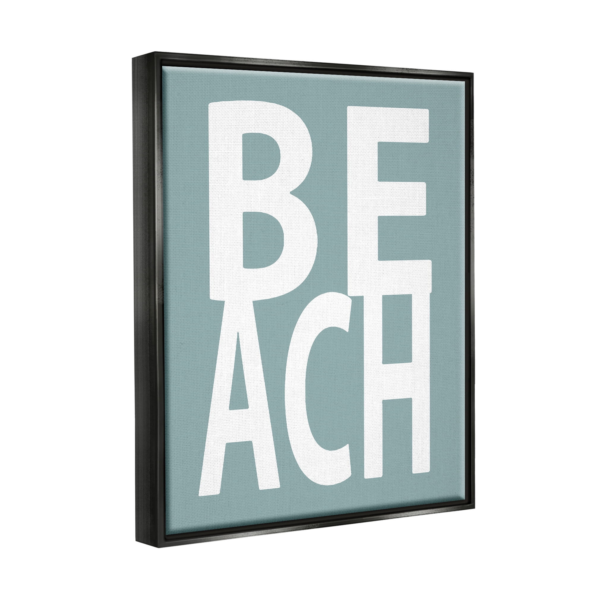Stupell Beach Turquoise Text Phrase Landscape Painting Black Floater Framed Art Print Wall Art