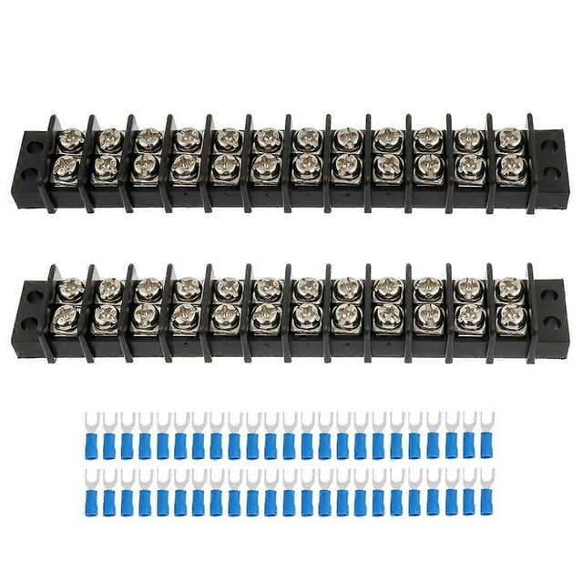 2PCS 12 Circuits 12 Positions Terminal Block 20-30A 200-450V Dual Row Screw Terminals Strip