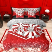 jejeloiu Cheer Cheerleading 7-Piece Bedding Comforter Set,Ymnastics Dancing Lovers King Bedding Sets,Red White Gray Bed Sheets For Girls Teens,Breathable Home Decor Reversible
